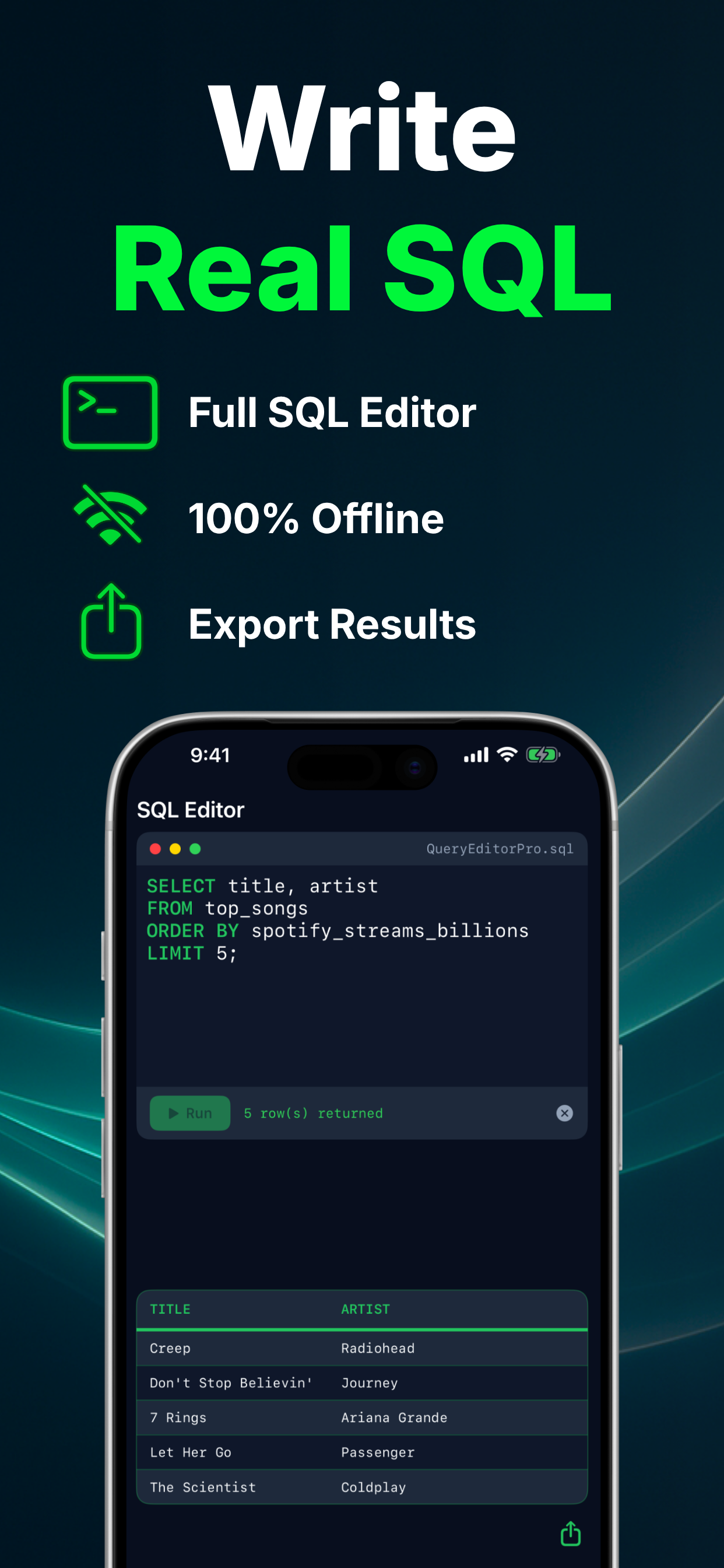 SQL Editor Pro — editor screen in English
