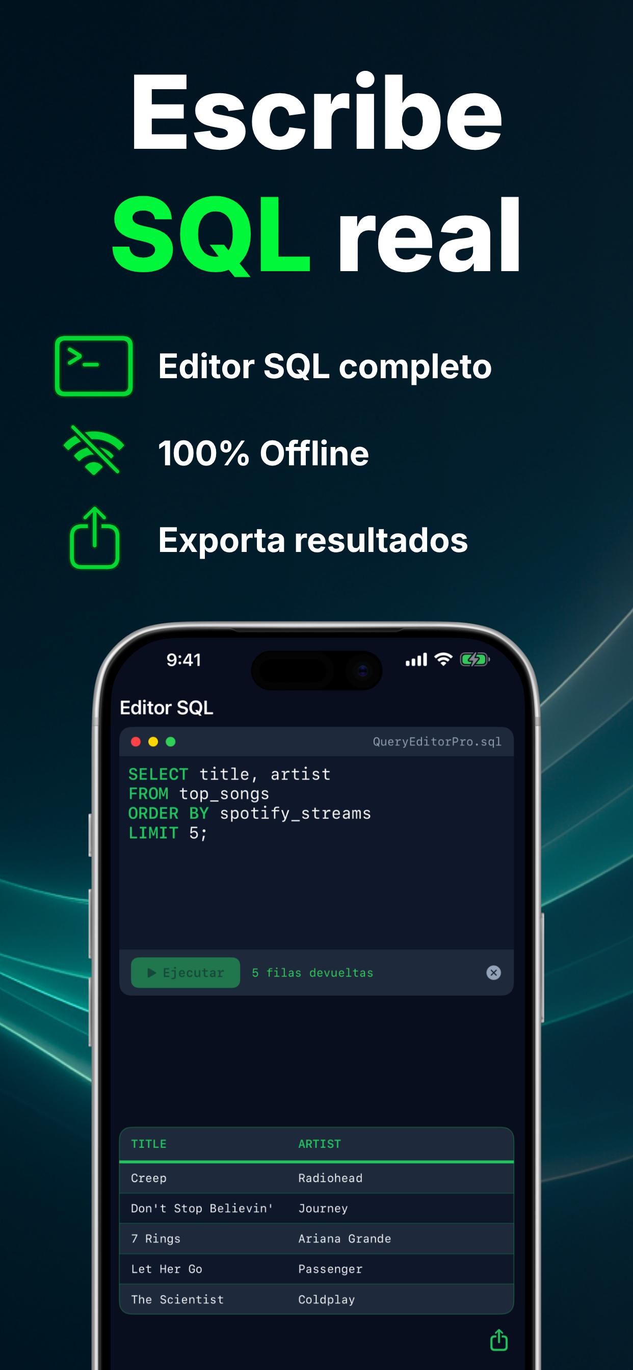 SQL Editor Pro — pantalla del editor en español